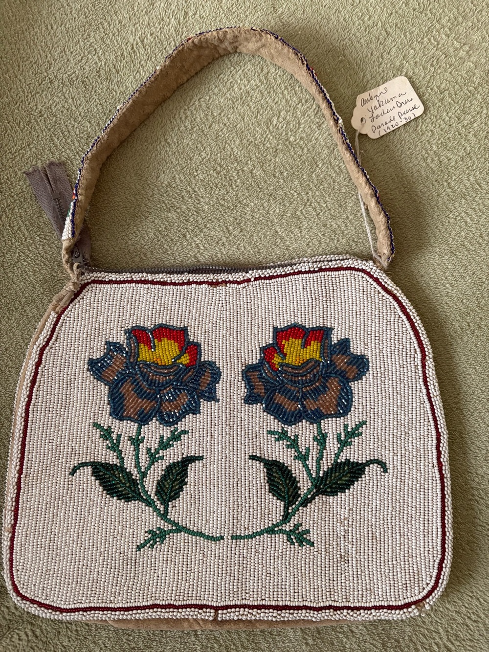 Hand-Beaded Floral Vintage-Inspired Women's Shoulder Bag - Cream